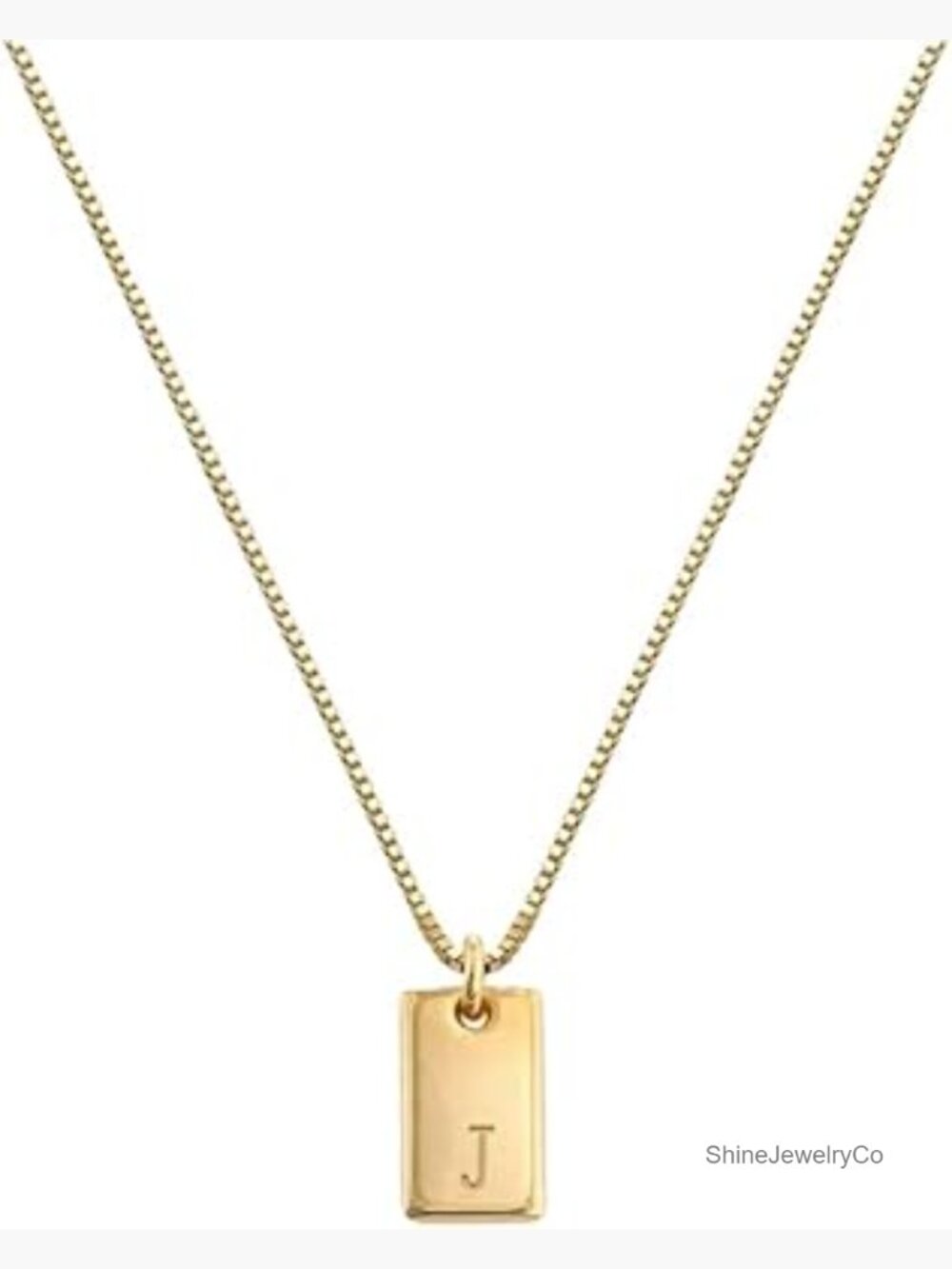 Sterling Silver A-Z Initial Tag Necklace with Box Chain - Dainty Pendant, Gift